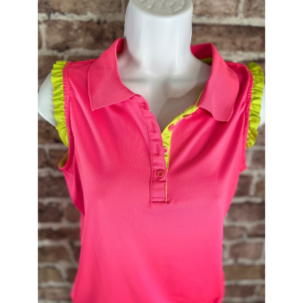 Birdies and Bows Womens Pink Lime Green Ruffle Golf Polo and Shorts Set Small - Picture 5 of 16